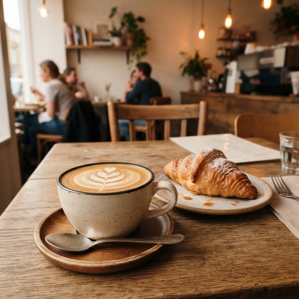 Latte and fresh croissant
